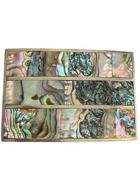 Vintage Hecho En Mexico Taxco Silver Belt Buckle Inlay Abalone 3.25" Estate READ